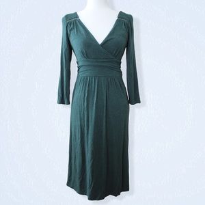 MAEVE Forest Green Cinched Midi Dress 3/4 Sleeve V-Neck